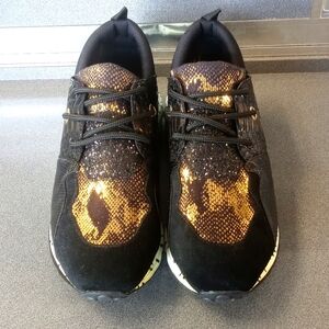 Steve Madden Cliff  Lace Up Platform Chunky Animal Print Metallic Sneakers